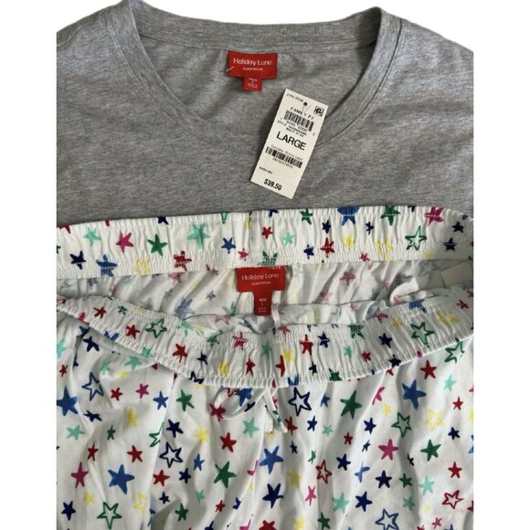 Holiday Lane Men’s Cotton Pajama Set L– Star Print Joggers & Long Sleeve Top - Picture 3 of 4